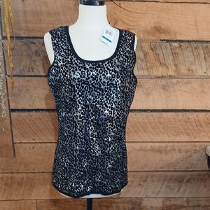 Verve Black Sequin Leopard Print Tank